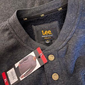 Lee Premium Gray Henley Sherpa Lined Thermal Mens XL Shirt Sweater Jacket